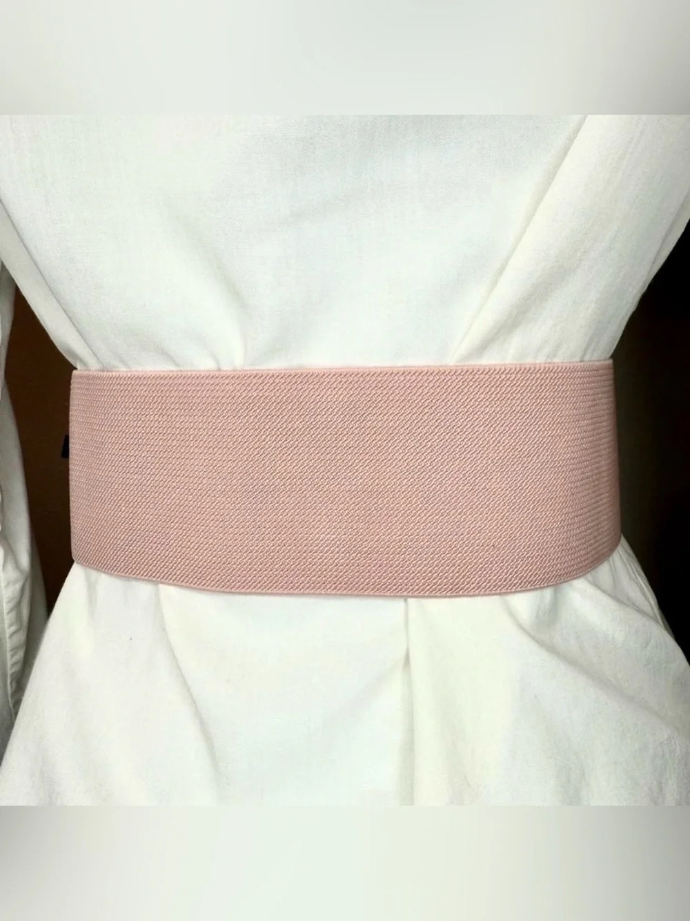 Light pink statement satin flower wide elastic waistband belt